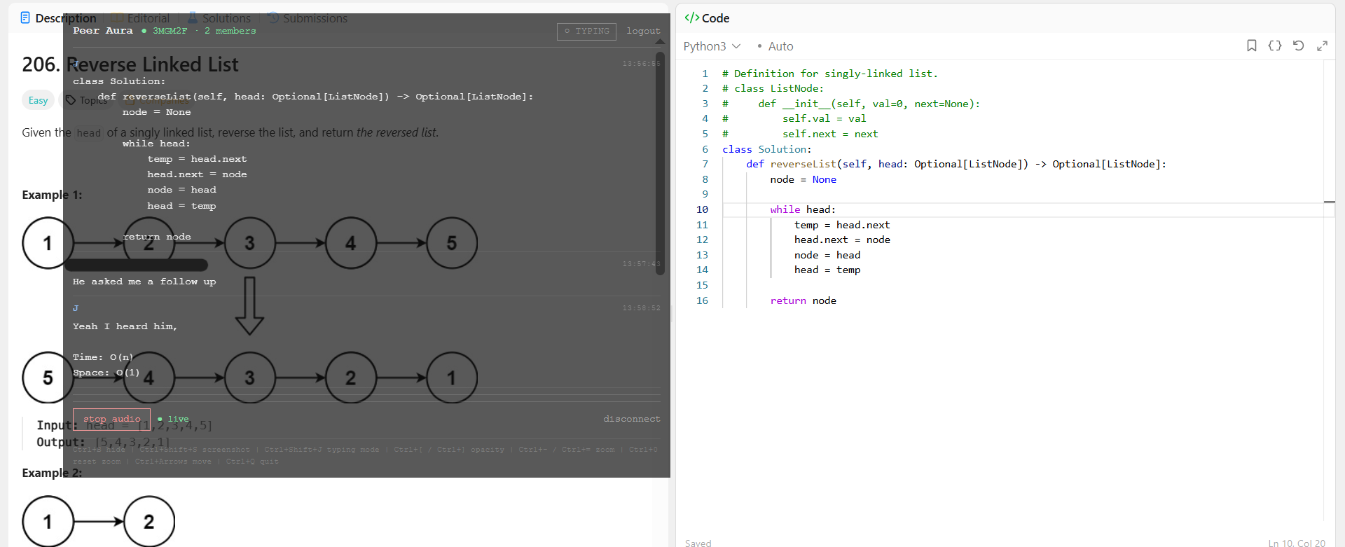 The Peer Aura overlay during a live coding interview